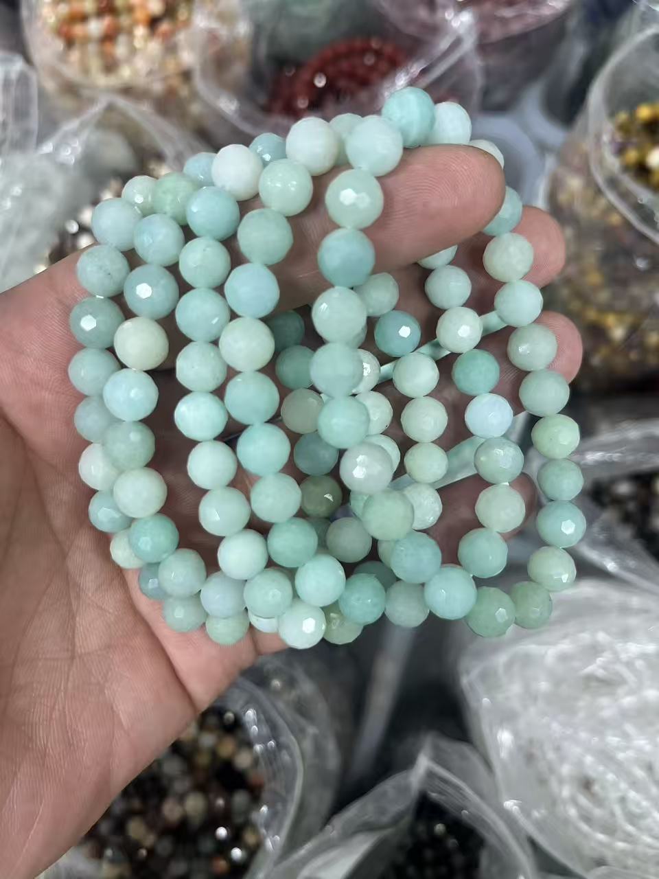 yve bracelets// more green sky blue jasper faceted beads 8mm