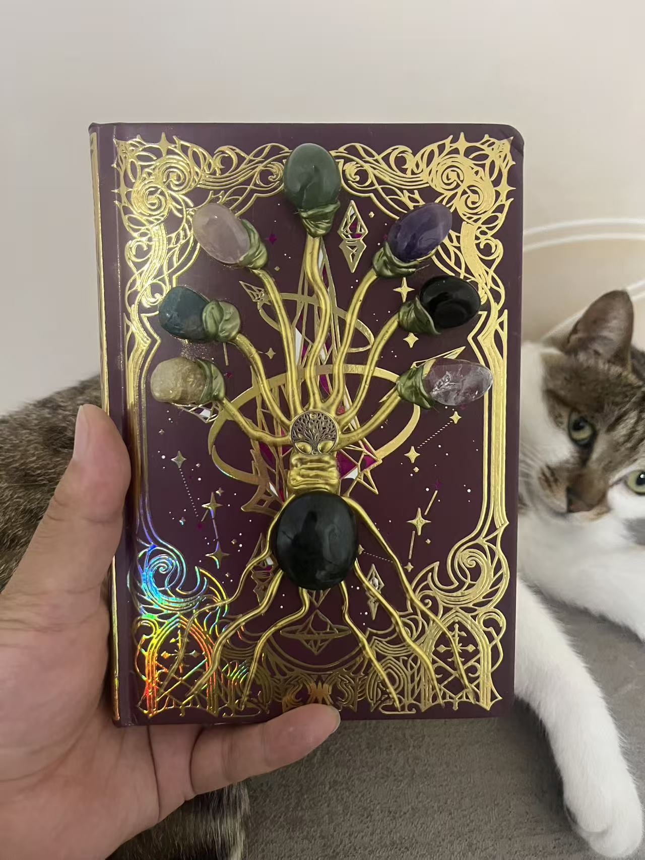 yve// hand made crystal magic books 7-chakra tree of life // sea shipping price