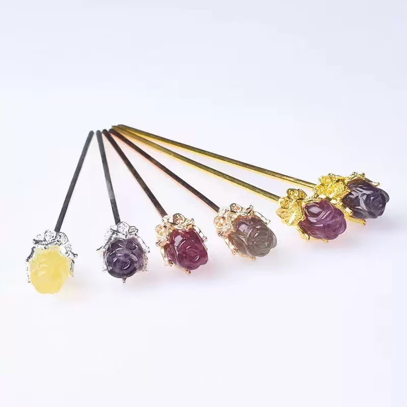 yve// crystal small hair pins fluorite flowers hand made