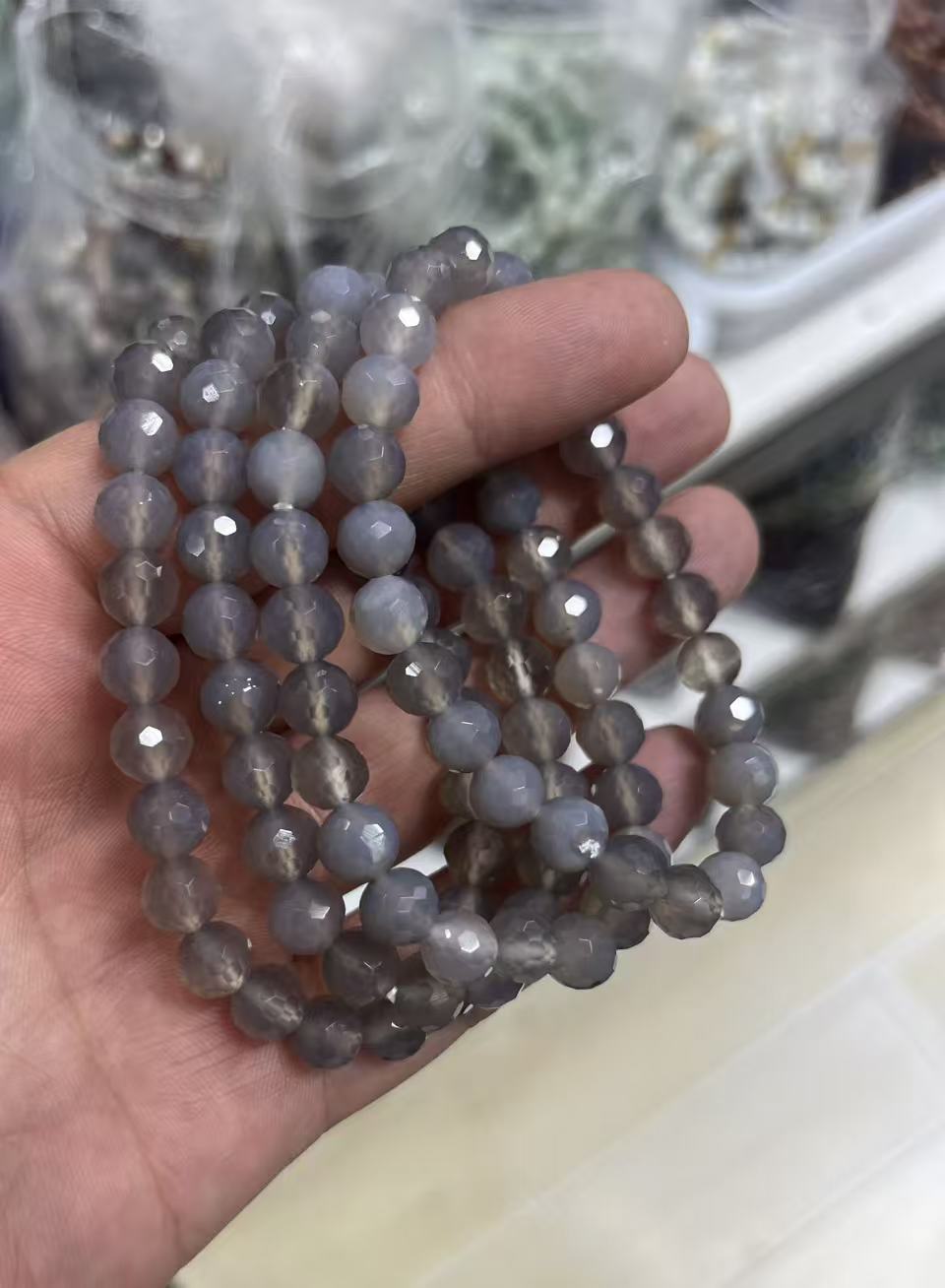 yve bracelets// agate  faceted beads 8mm