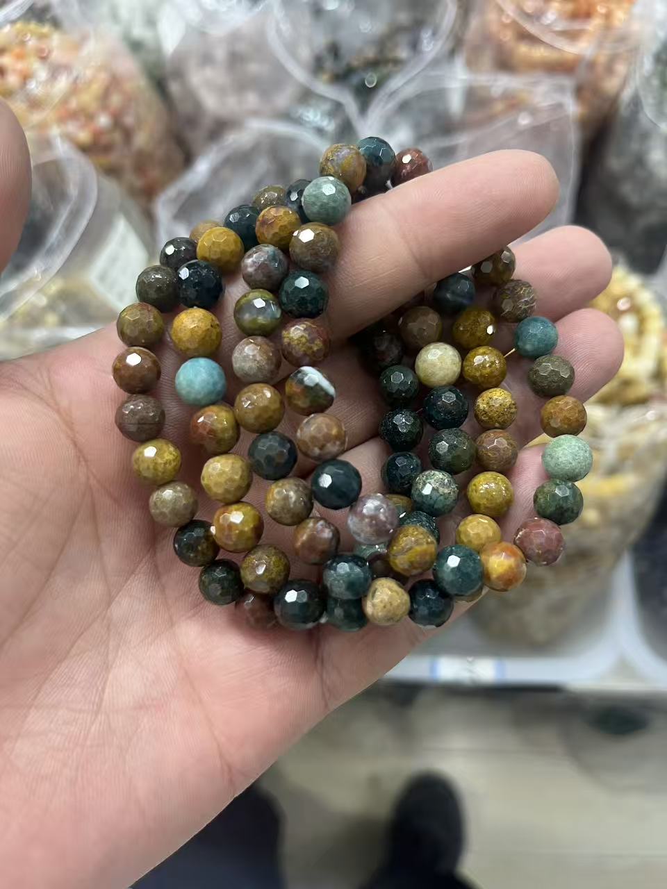 yve bracelets// ocean jasper faceted beads 8mm