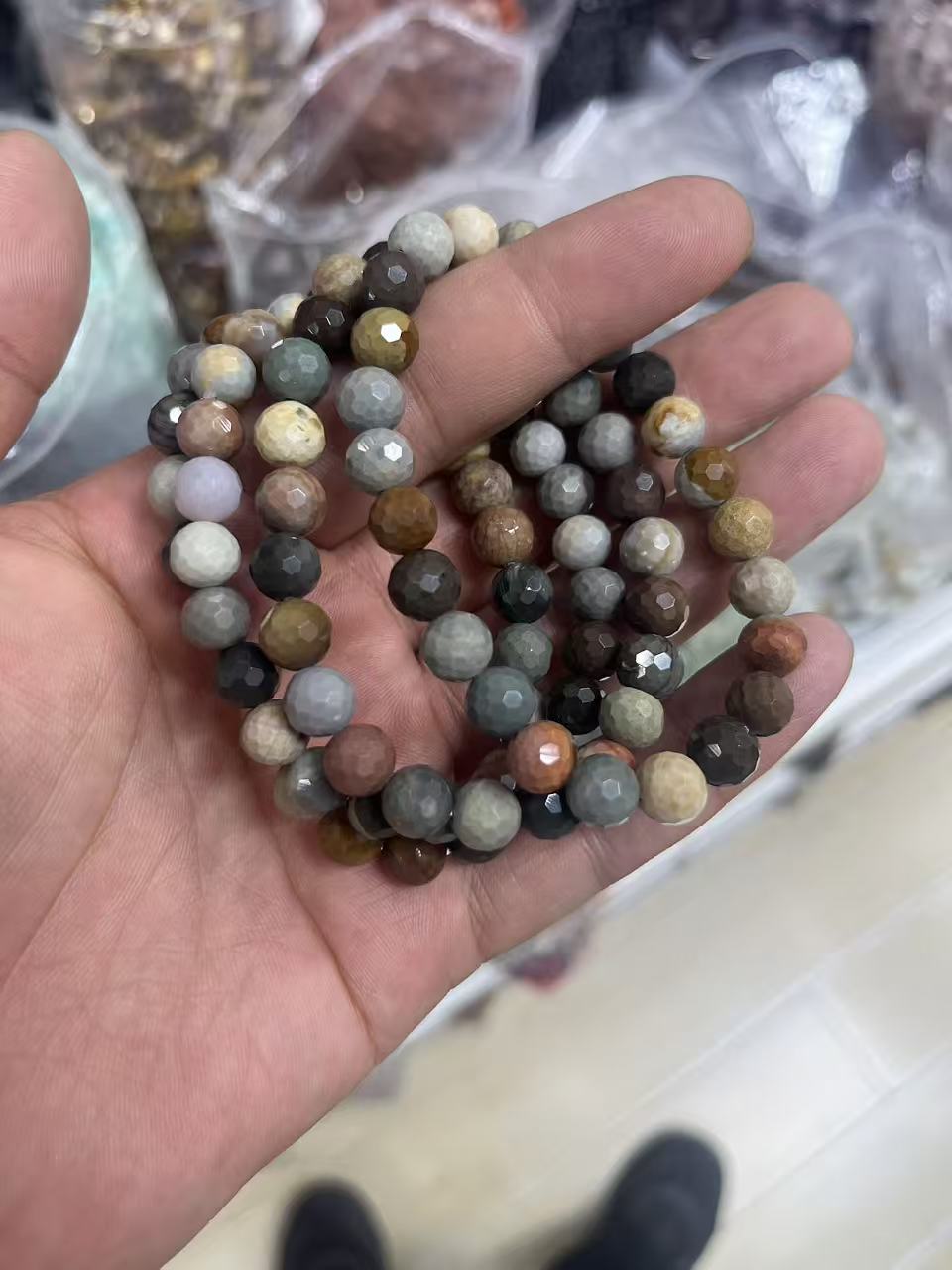 yve bracelets// ocean chalcedony faceted beads 8mm