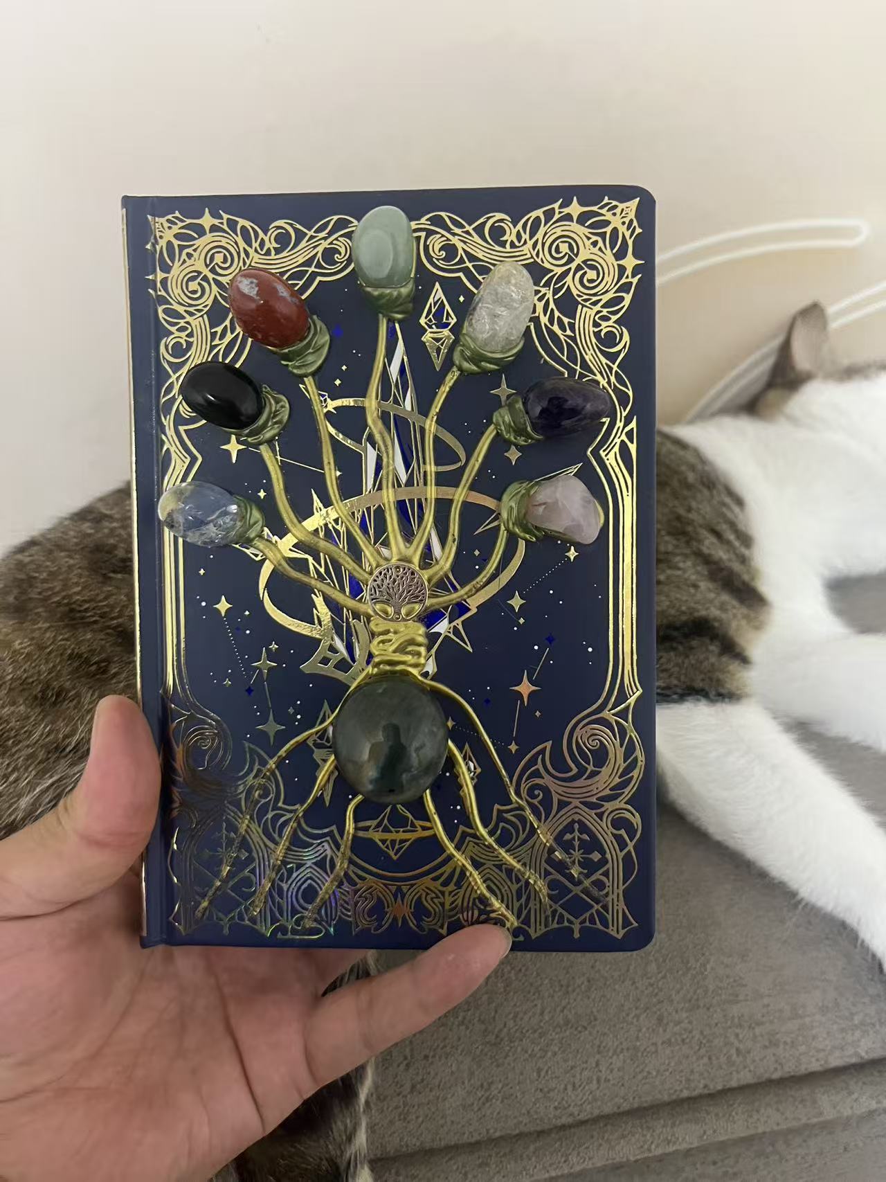 yve// hand made crystal magic books 7-chakra tree of life // sea shipping price