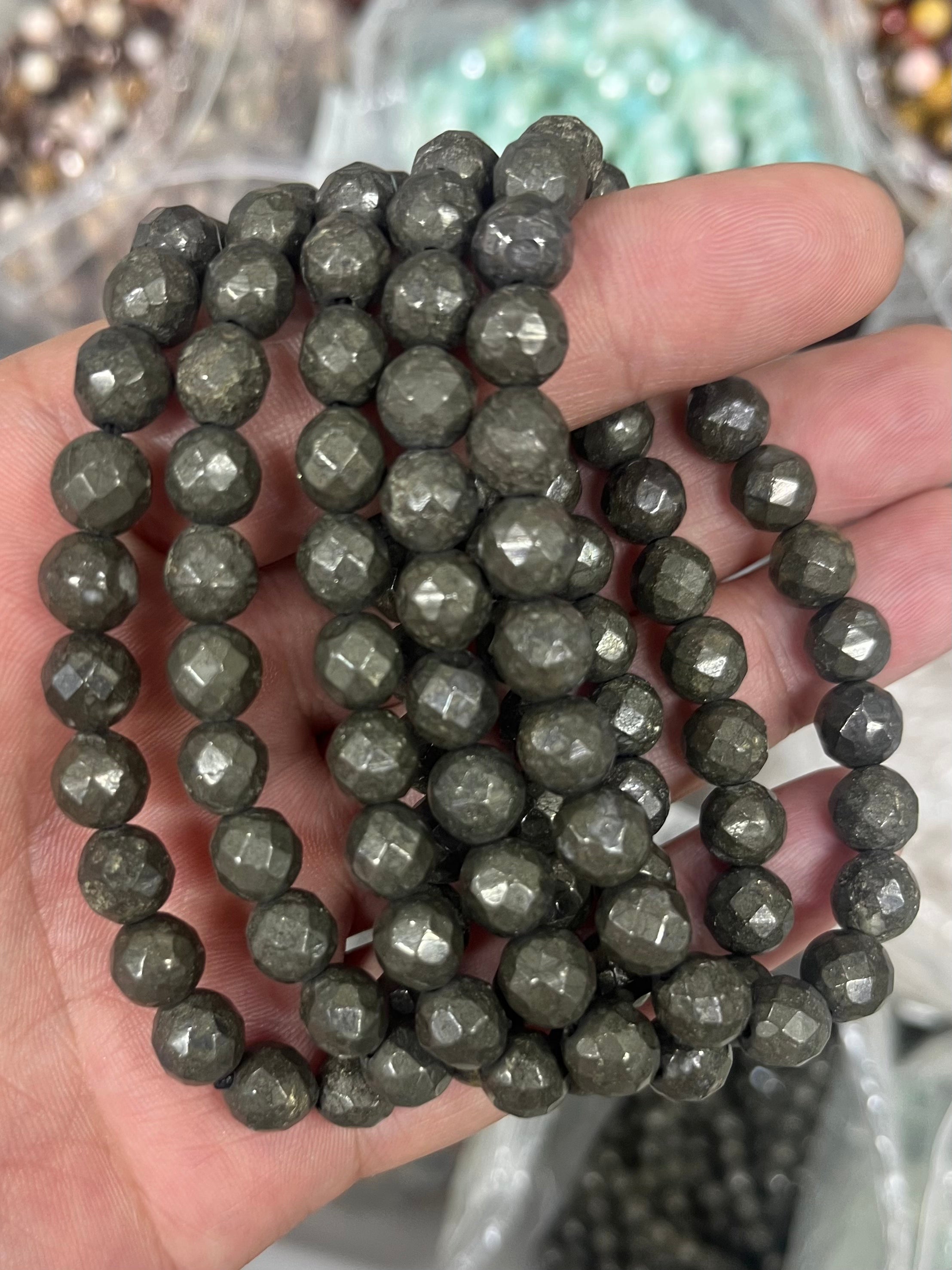 yve bracelets// pyrite faceted beads 8mm