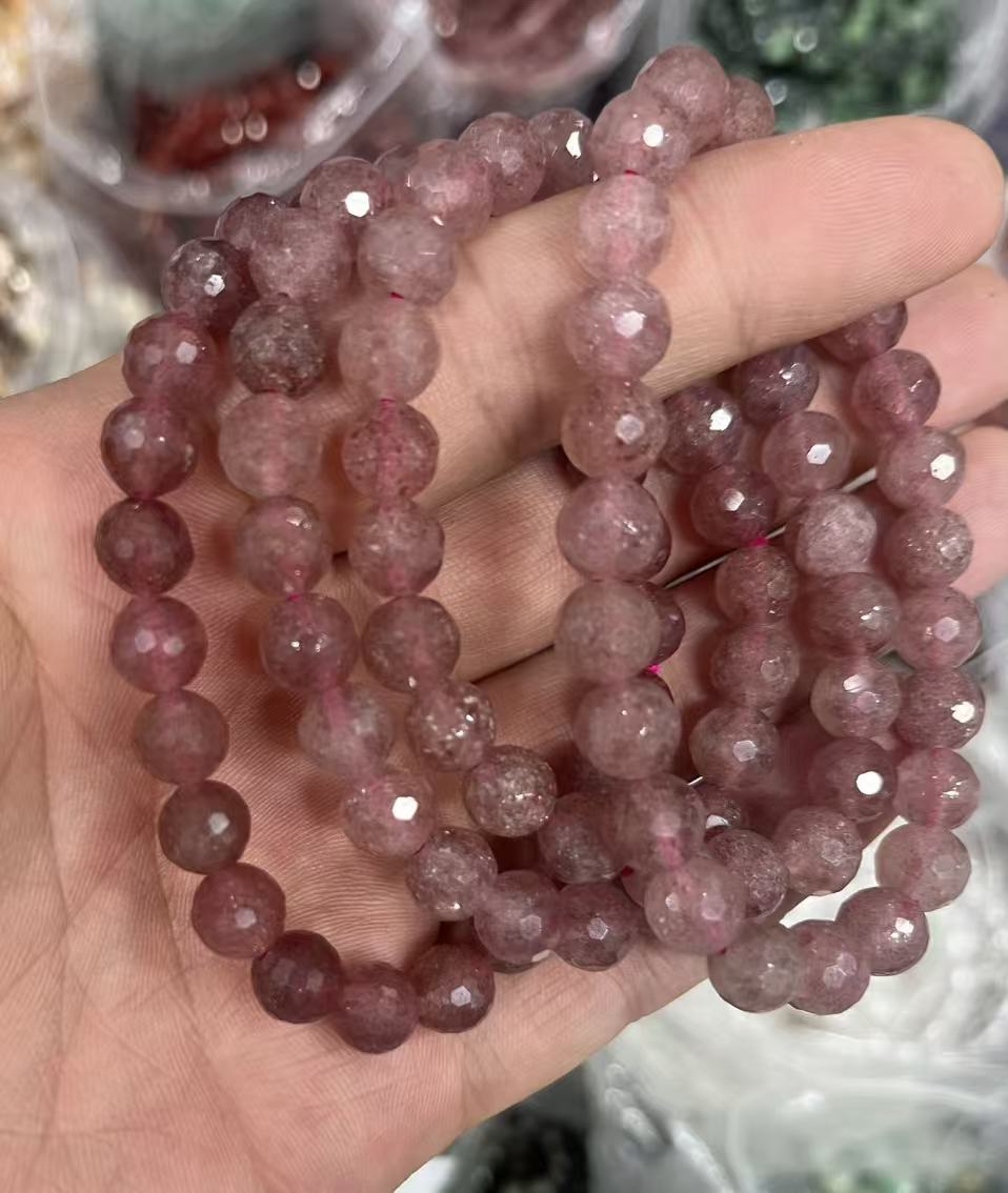 yve bracelets// strawberry quartz faceted beads 8mm