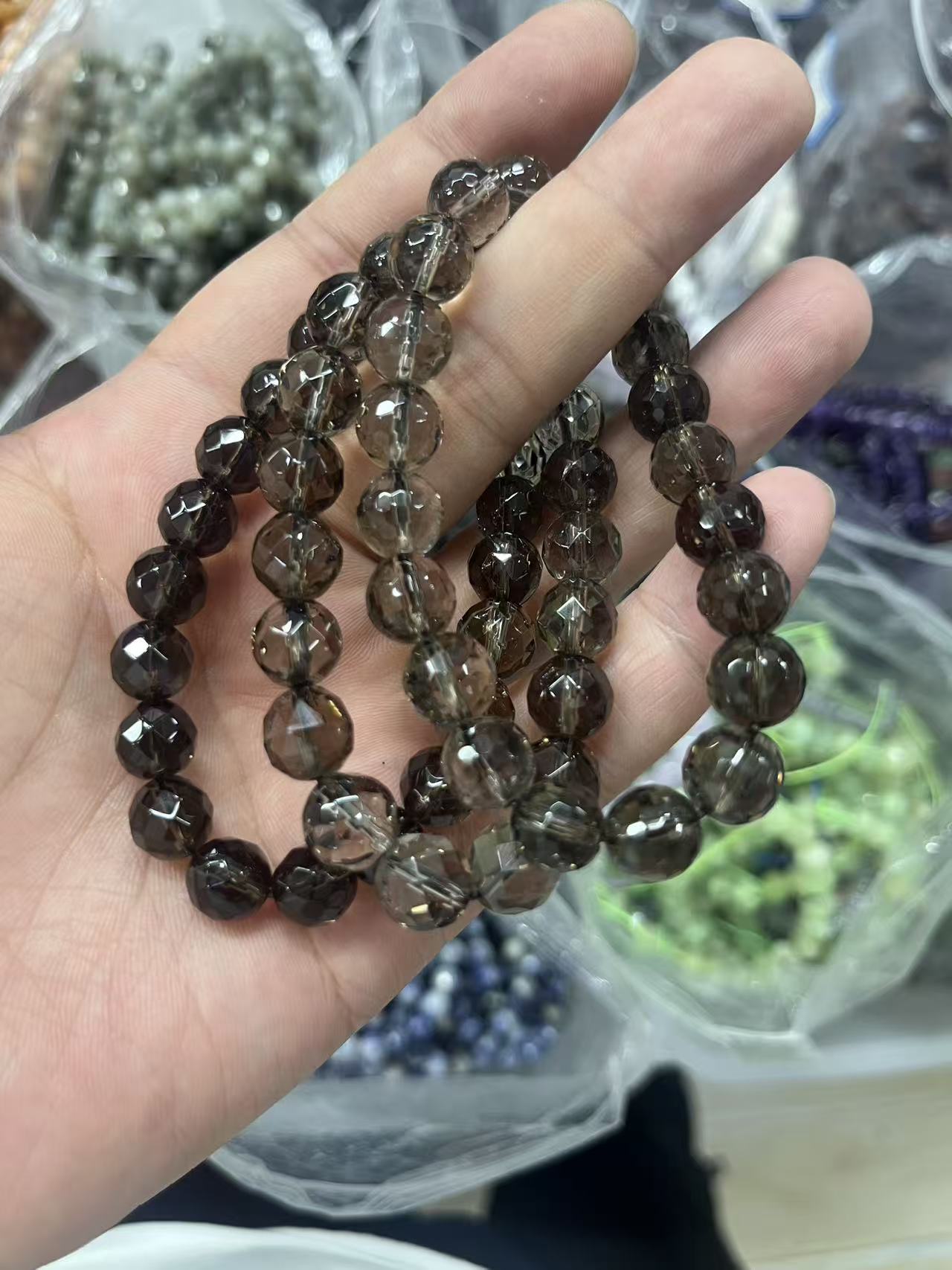 yve bracelets// smoky quartz faceted beads 8mm