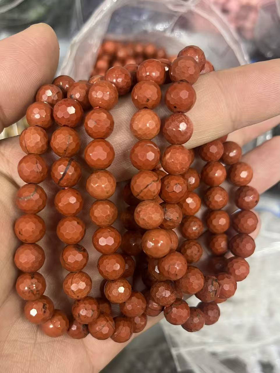 yve bracelets// red jasper faceted beads 8mm