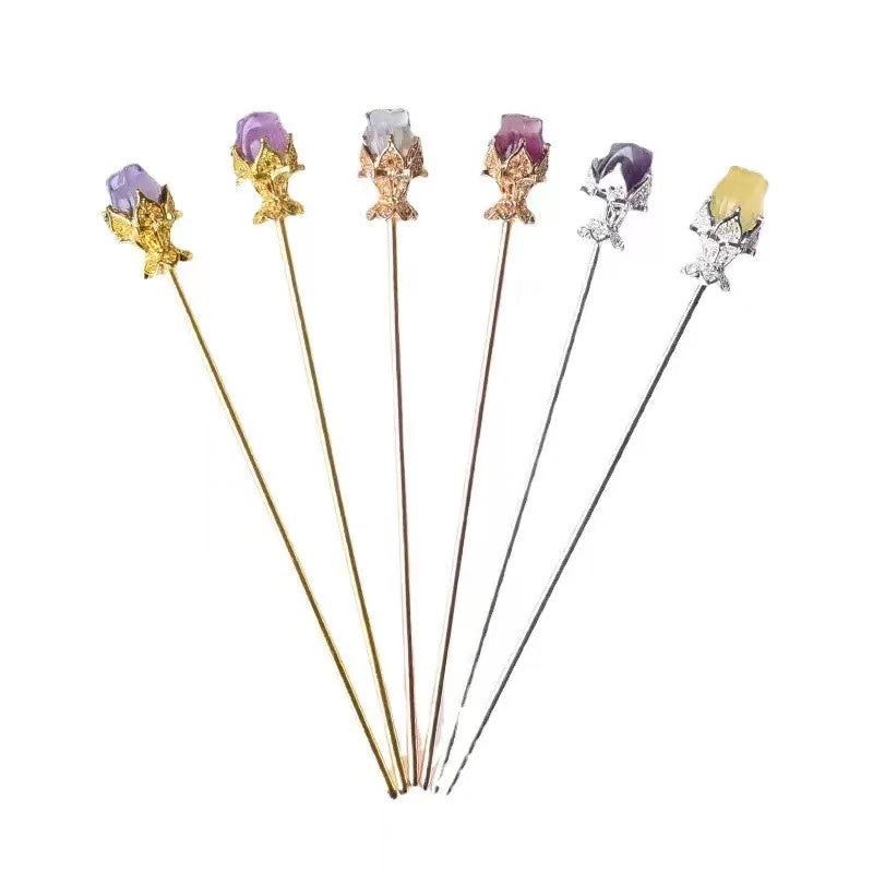 yve// crystal small hair pins fluorite flowers hand made