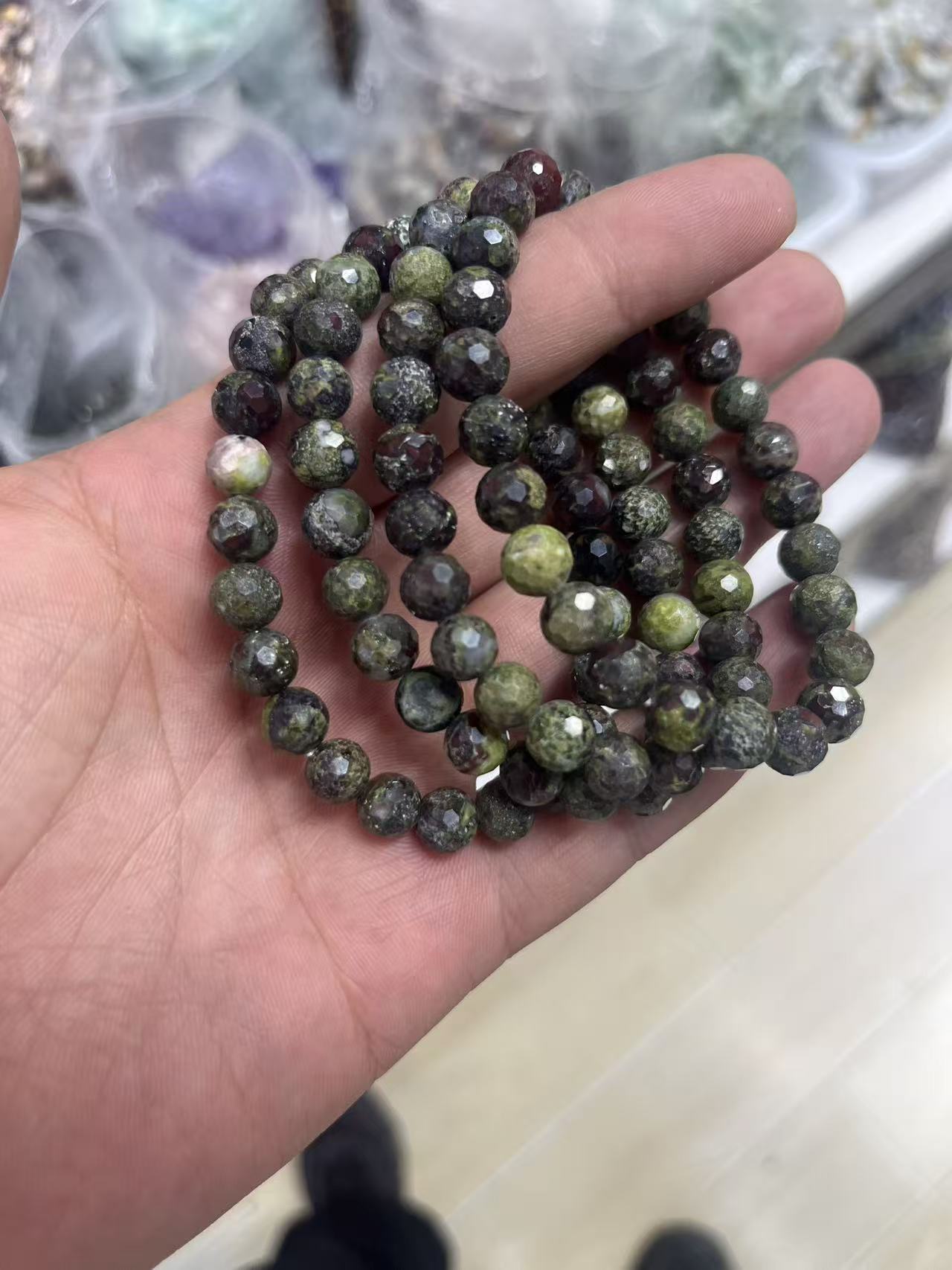 yve bracelets// dragon blood faceted beads 8mm