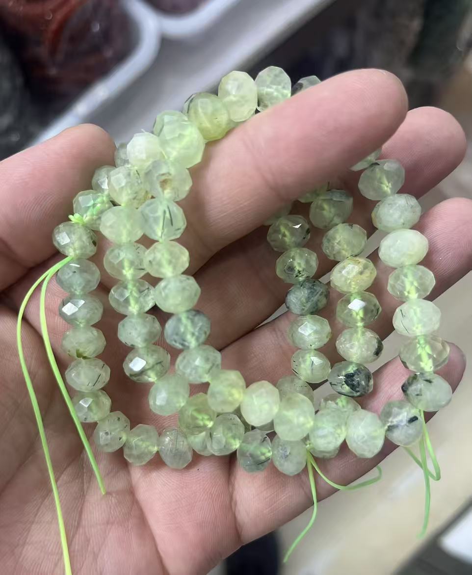 yve bracelets// prehnite faceted beads 8mm