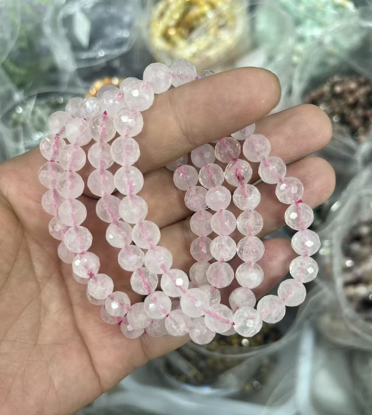 yve bracelets// rose quartz faceted beads 8mm
