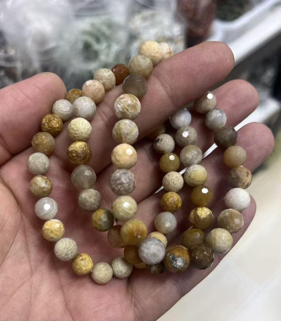 yve bracelets// coral jade faceted beads 8mm