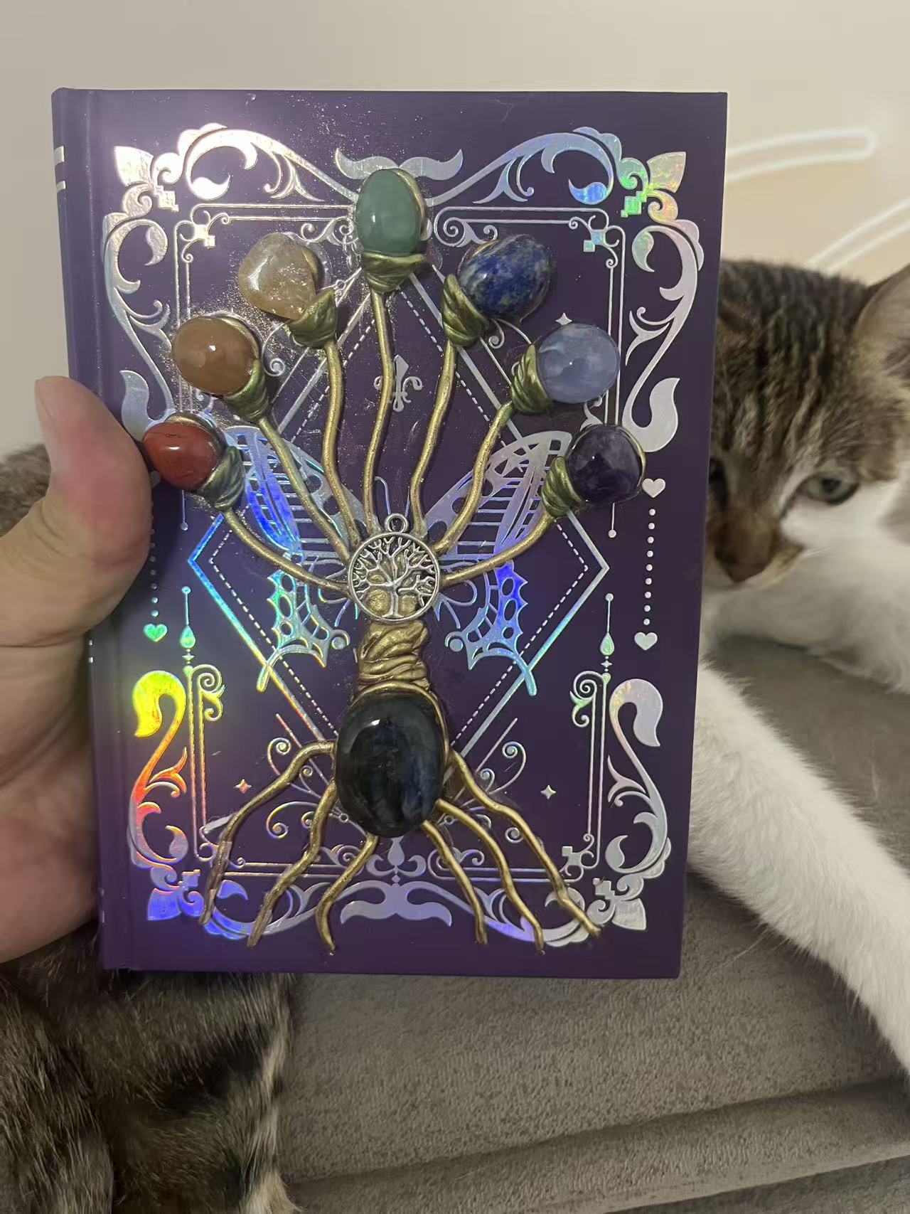 yve// hand made crystal magic books 7-chakra tree of life // sea shipping price