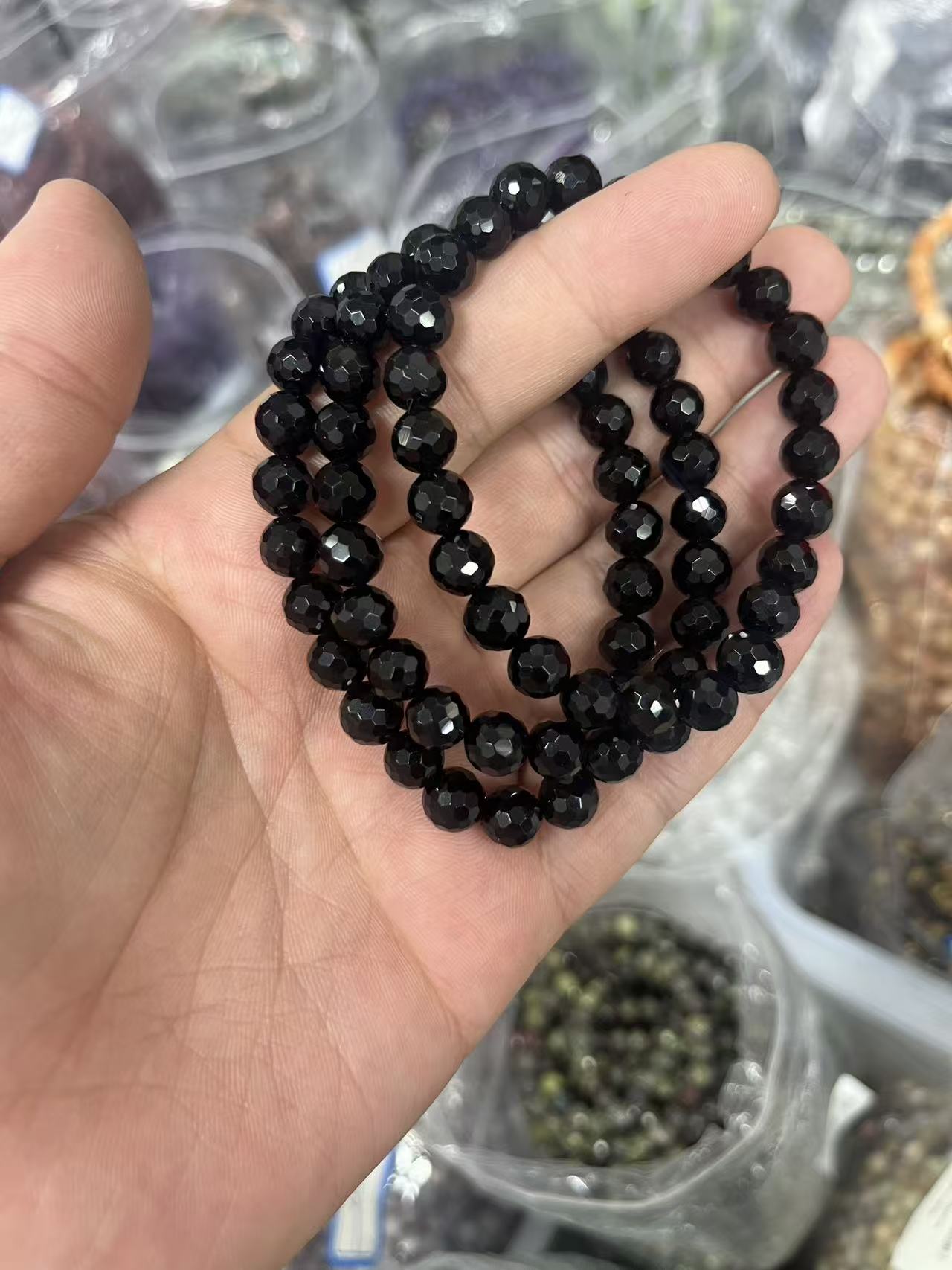 yve bracelets// black obsidian faceted beads 8mm