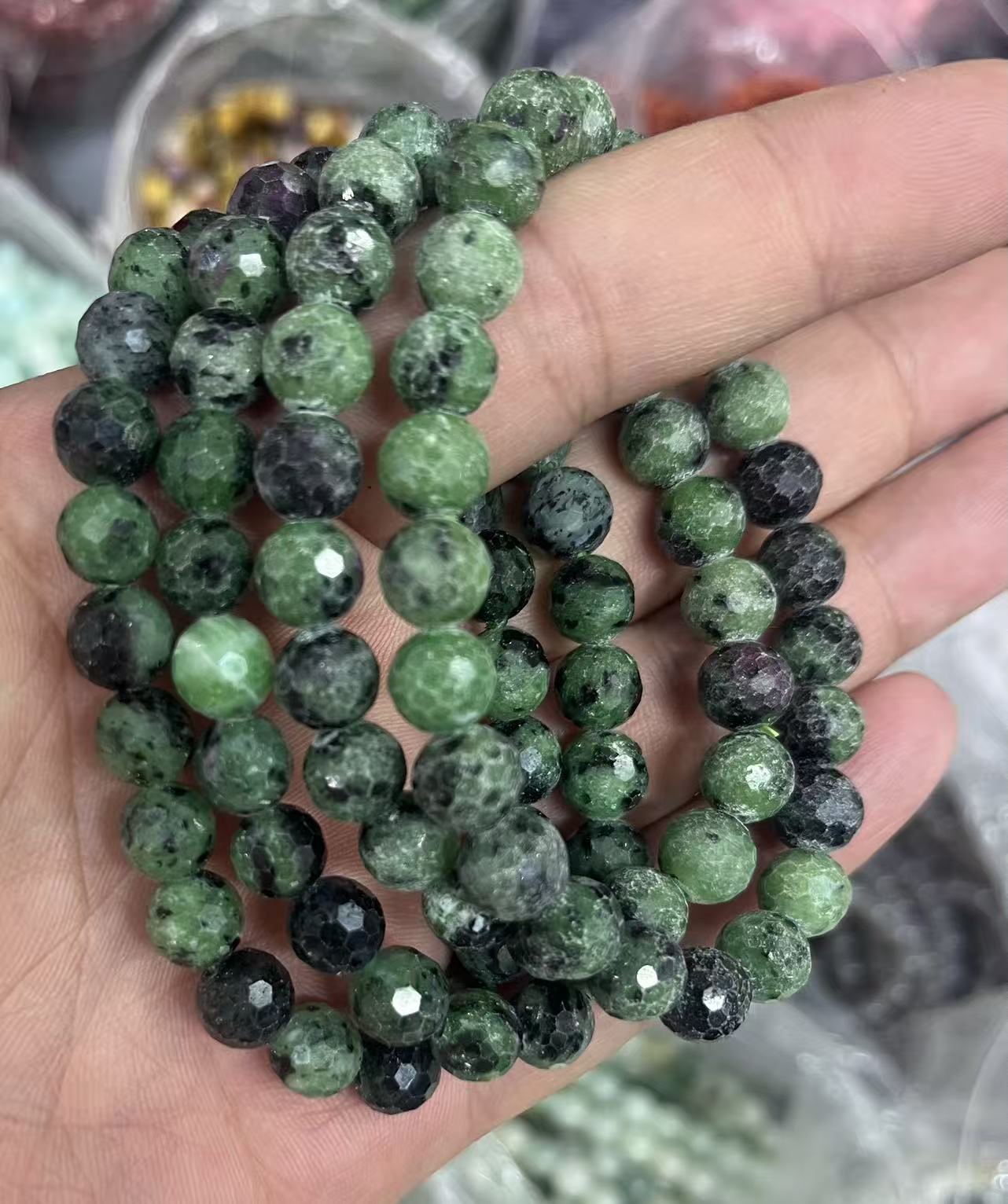yve bracelets// ruby in zosite faceted beads 8mm